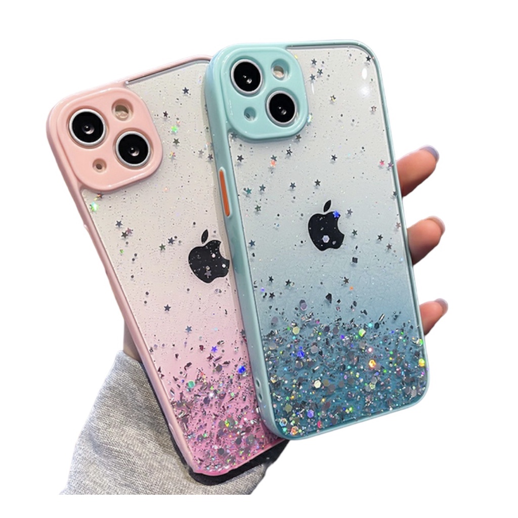 Capinha iPhone 7 8 Plus XR 11 12 13 14 Plus 14 Pro Max Capa com Proteção de Câmera e Glitter Case transparente