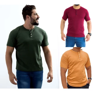 Camiseta Henley J Silver Slim Fit Manga Curta 4 Botões - Disponível em 3 cores