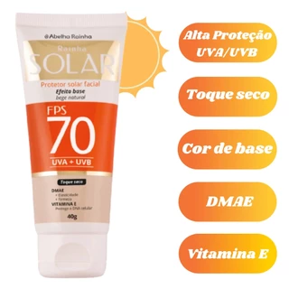 Protetor Solar Facial Com Cor base toque seco fator 70 Abelha Rainha 40g