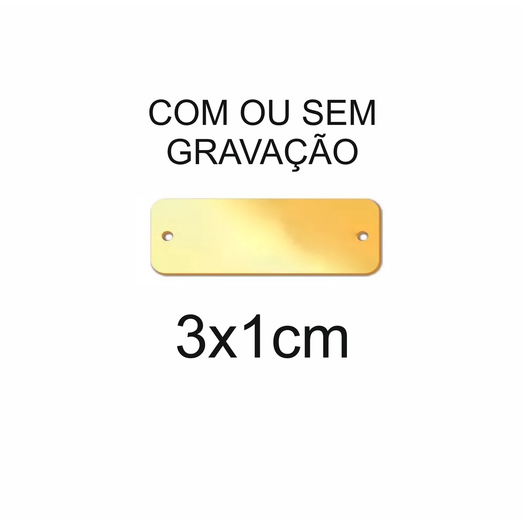 kit Plaquinhas 3x1cm Tag com nome gravado – acrílico dourado para produtos e roupas com 2 furos laterais