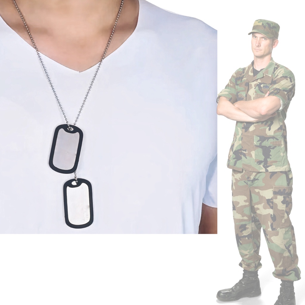 Corrente E Plaqueta Lisa Identificação Militar Dog Tag Aço