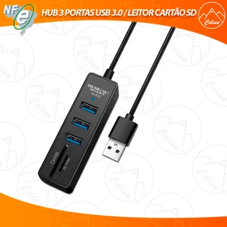 Hub USB 3.0 5Gbps combo 5 em 1 com 3 portas USB e 2 Leitor de Cartão SD Micro SD