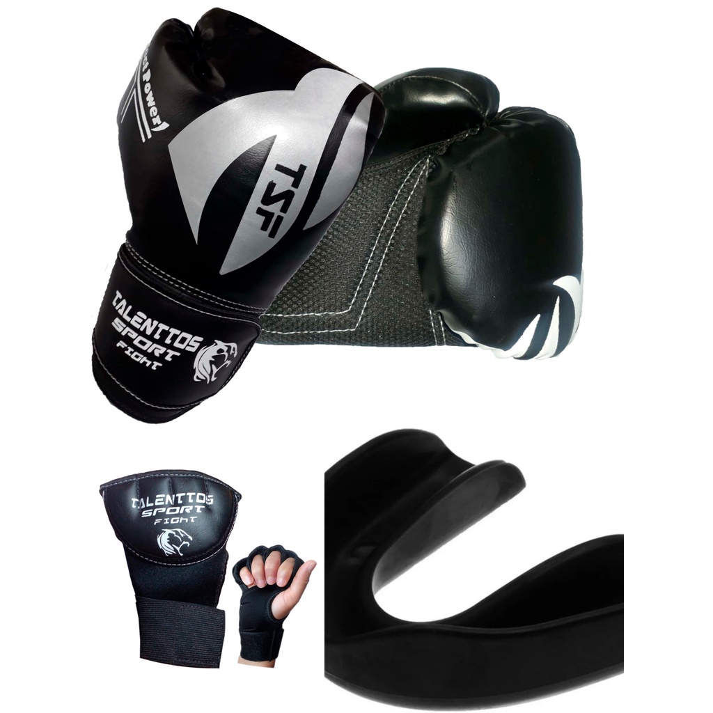 Kit e Muay Thai Boxe Kickboxing Luva +Bandagem Ràpida+Bucal