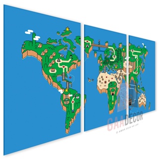Kit 3 Quadros Decorativos para Sala Quarto Infantil Mapa Mario Bros Teen