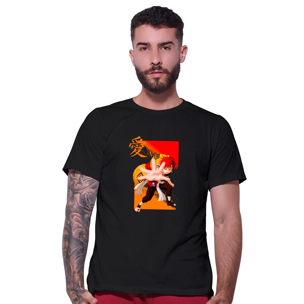 Camiseta Manga Curta em Algodão com Estampa do Gaara Branco