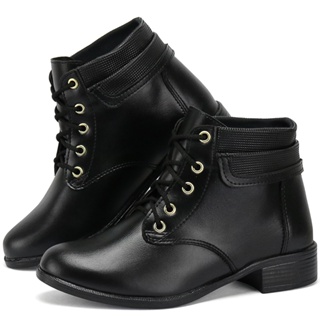Bota Coturno Feminino Cano Curto Medio Salto Baixo Com Cadarços