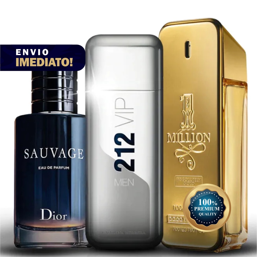 Kit 3 Perfumes Masculinos 100ml - Sauvage Dior , 212 MEN e One Million ...