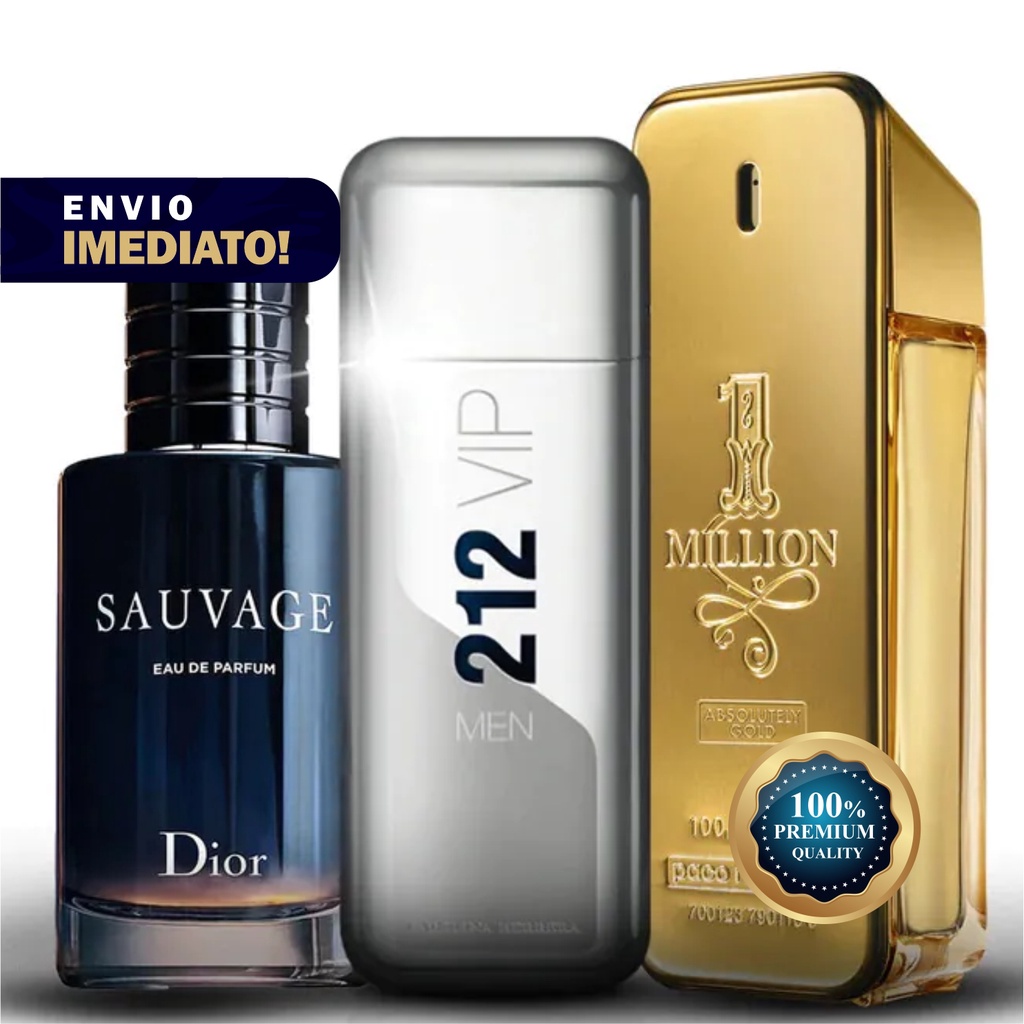 Kit 3 Perfumes Masculinos 100ml - Sauvage Dior , 212 MEN e One Million - Envio imediato!