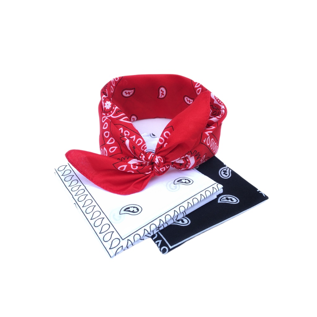 3 Bandanas Estampadas Preto Branco Vermelho Lenço Rock Máscara Trio