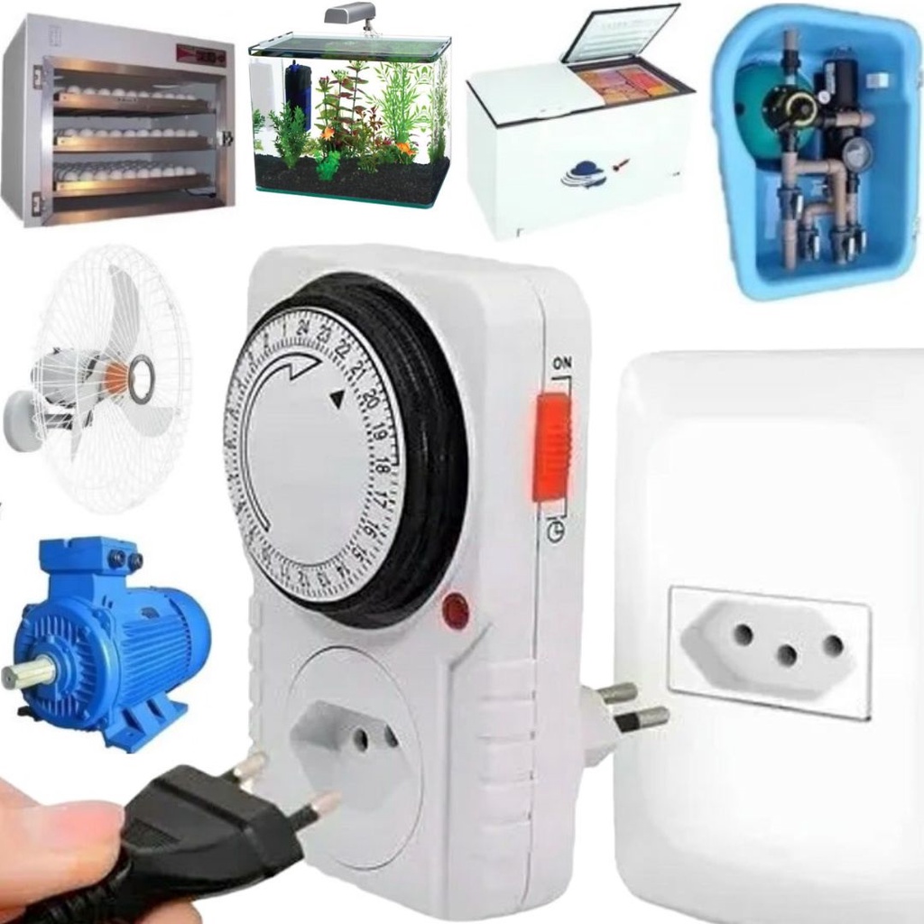 Temporizador analogico de tomada timer liga desliga luz energia 110v 220v motor bomba piscina Shopee Brasil