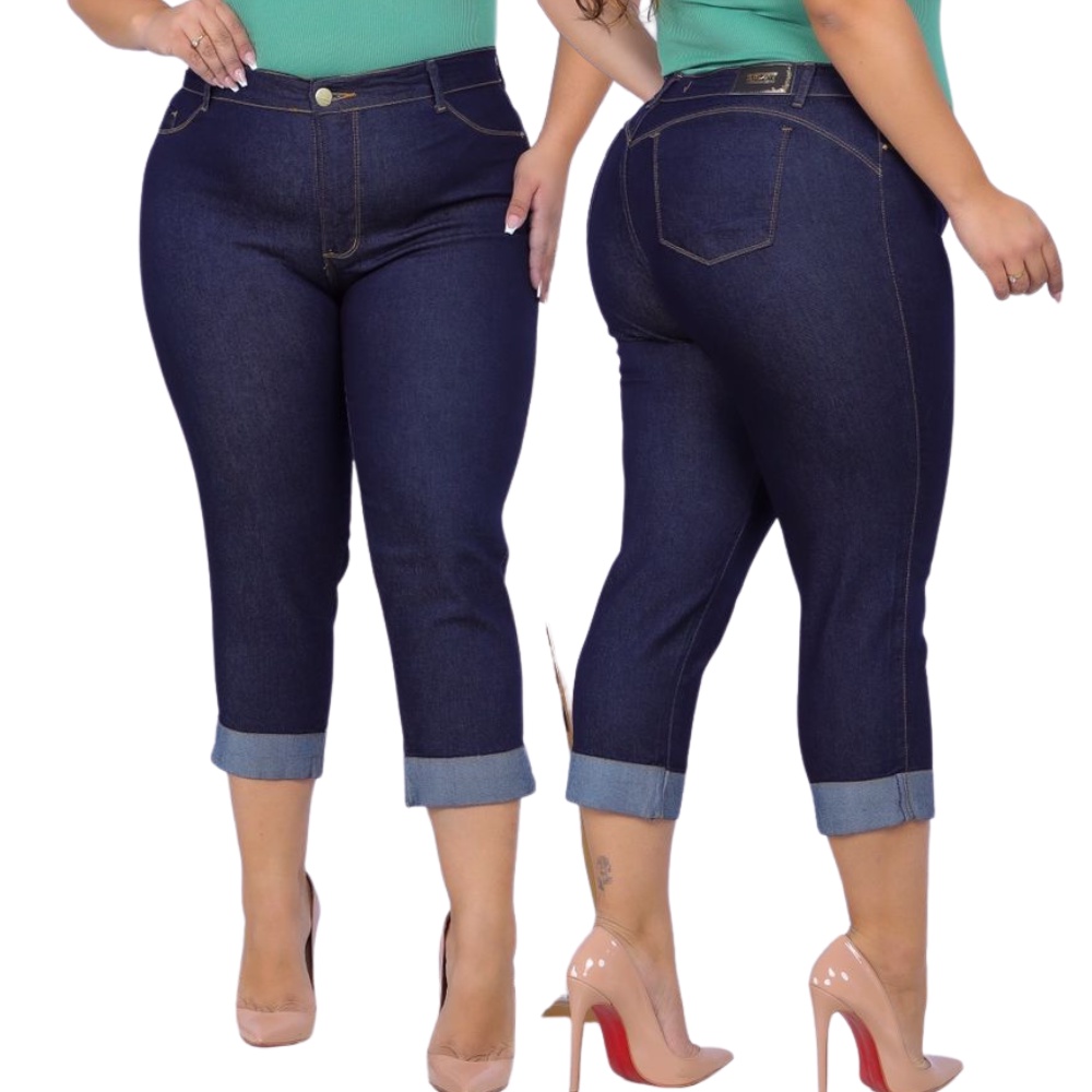 Calça Capri Jeans com cinta modeladora chapa barriga