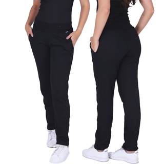 Calça De Moletom Inverno de Algodão Peluciada Com Bolsos