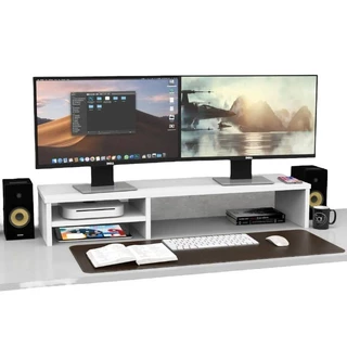 Suporte Dois Monitor Gamer Home Office 90cm 20cm 15cm MDF Branco
