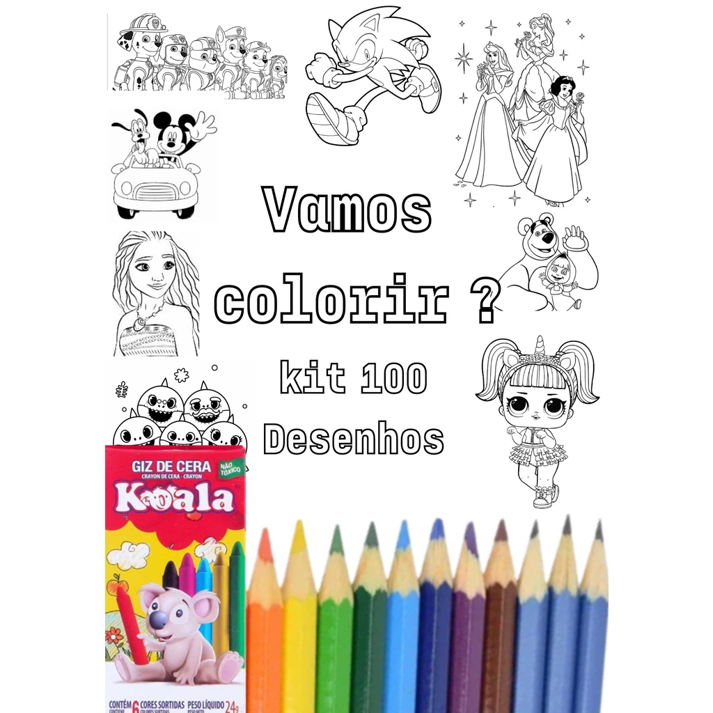 Kit 100 Desenhos Para Colorir Adulto em Folha A4 - 2 por Folha