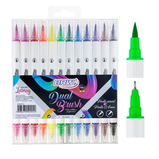 Caneta Brush Pen Ponta Dupla BRW Evoke Dual Brush c/ 12 Cores