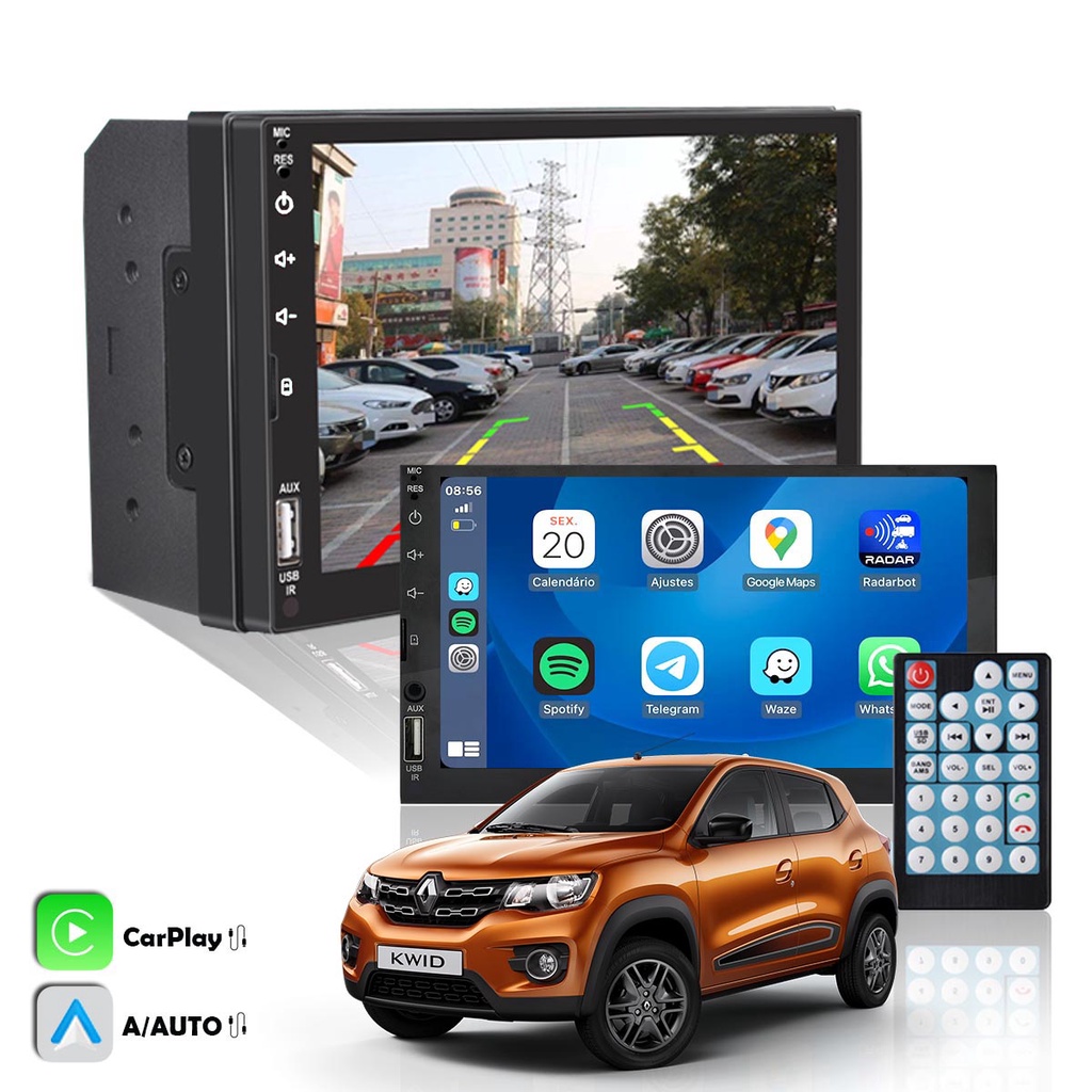 Central Multimídia MP5 Carplay Espelhamento Kwid 2018/2022 Tela 7 ...
