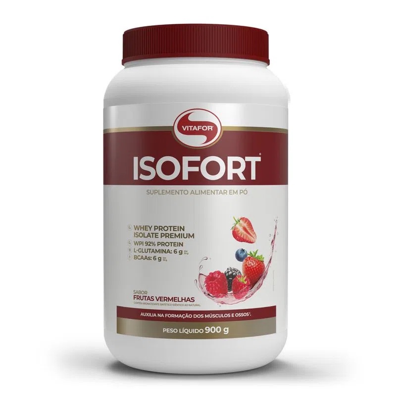 Whey Vitafor Isofort Isolado 900g Sabor Frutas Vermelhas