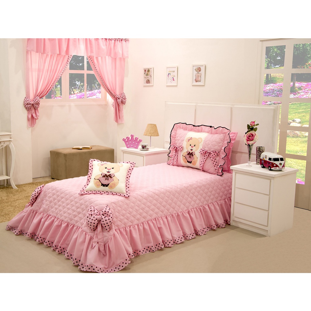 Cobre Leito Infantil C Ursinha Jogo Cama Menina Colcha Linda