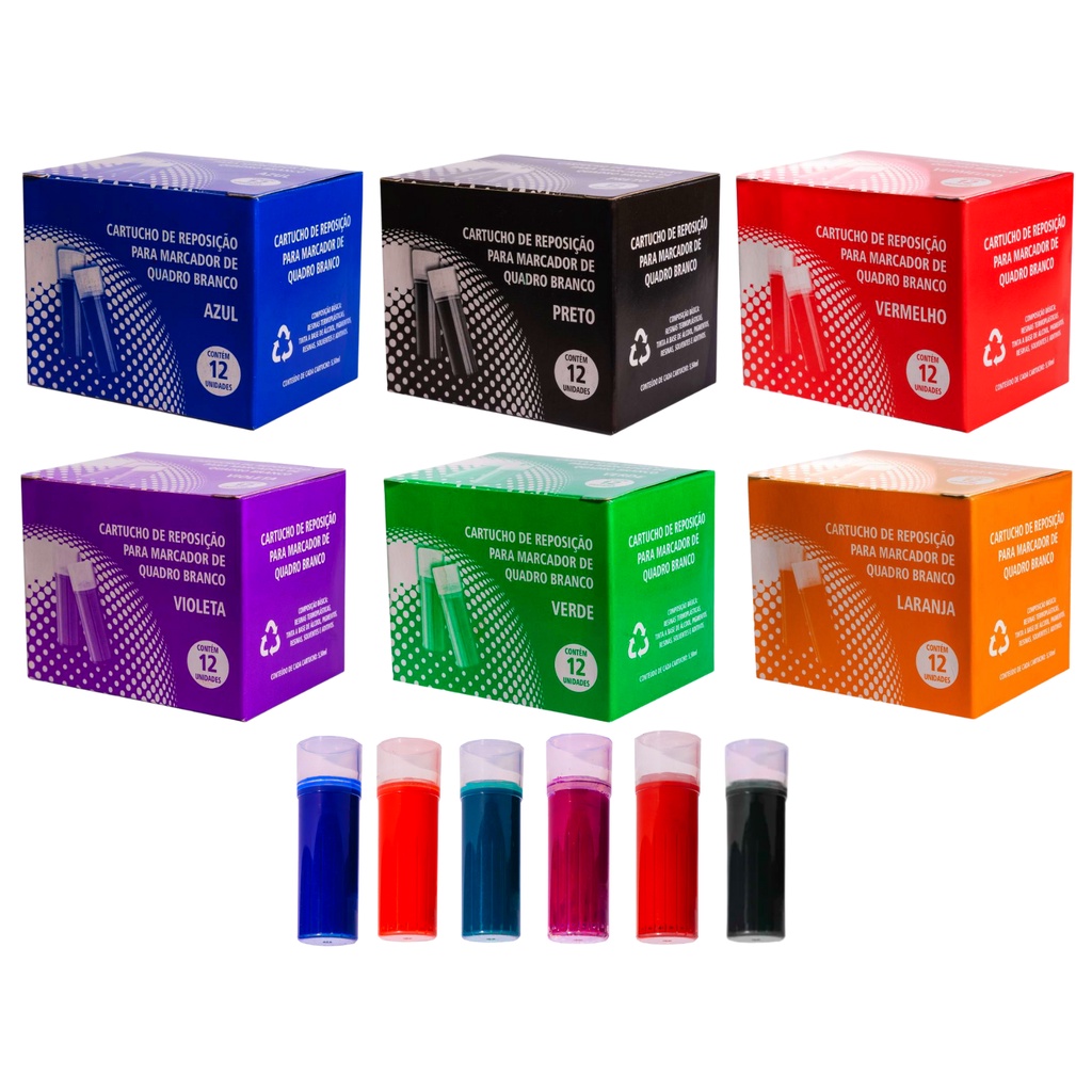 Refil Recarga Tinta Azul Pincel Pilot Marcador Quadro Branco 12 Refis ...