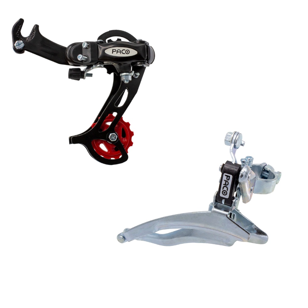 Kit Câmbio Marcha Dianteiro + Traseiro Preto Cromado Bicicleta Bike Aro 24 26 29 Mtb Speed