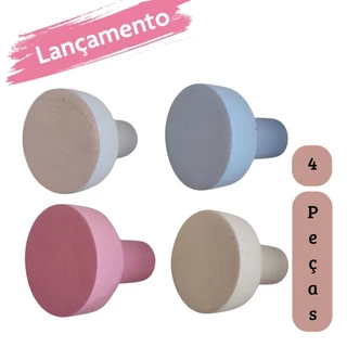 Kit 4 Ganchos Cabideiro Pendurador Redondo de Madeira Tons Pasteis