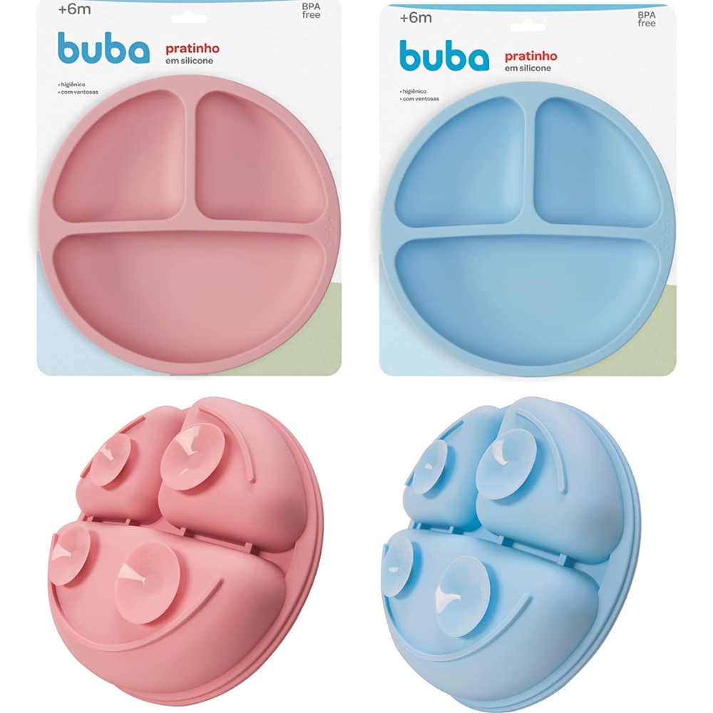 Prato em SIlicone Com Ventosa Buba Pratinho Infantil Bebê com Divisória ...