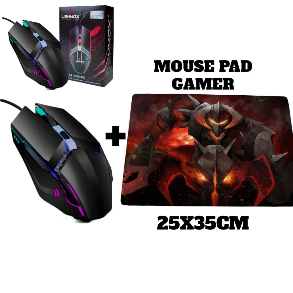 KIT MOUSE Gamer com Led Rgb 800-3200 DPI + Mouse Pad gamer (25X35 ...