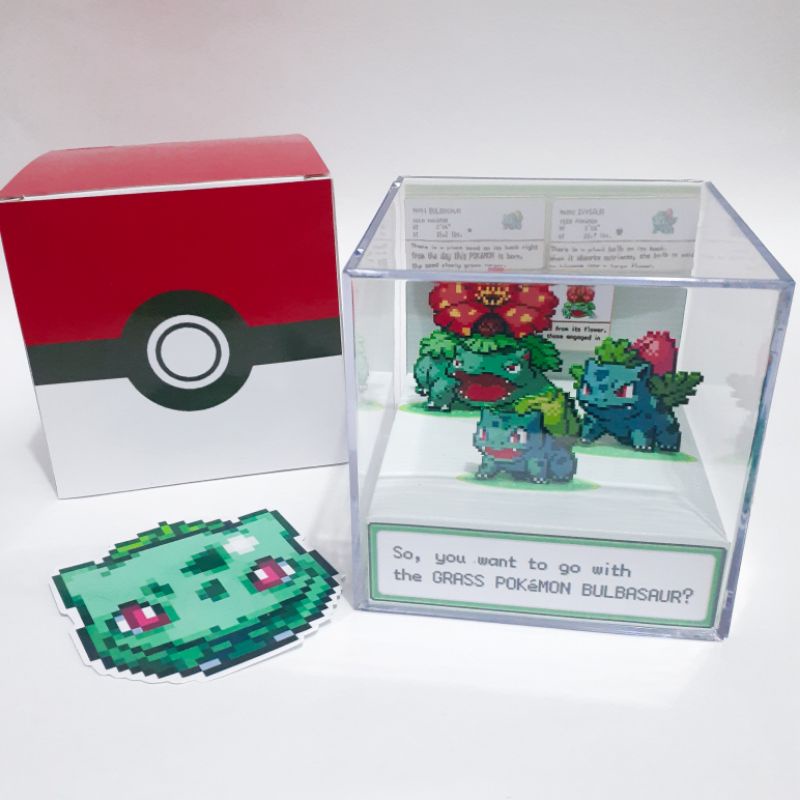 Cubo Diorama Pokemon Bulbasaur Ivysaur Venusaur Cubo de Acrílico 9x9x9cm