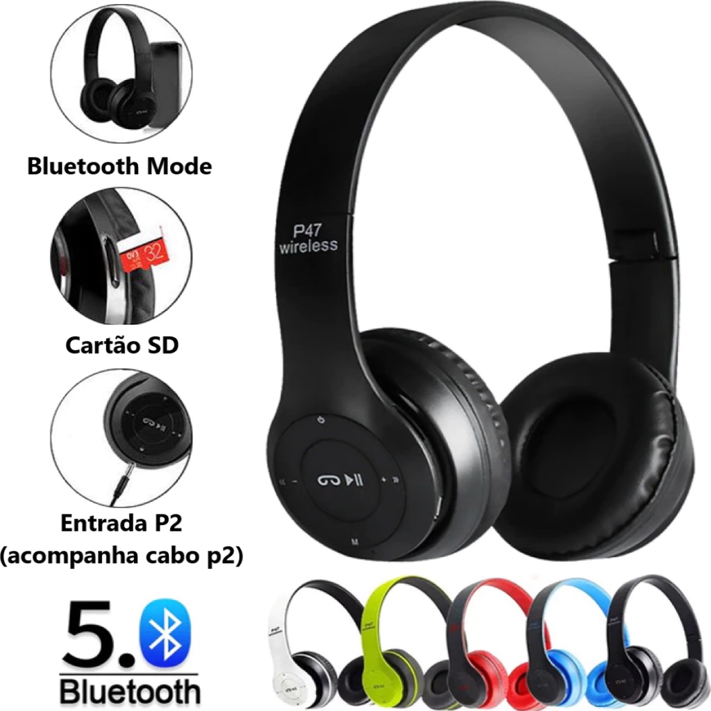 Fone Ouvido Bluetooth Headset Macio Led Ajustável S/ Fio FM - B