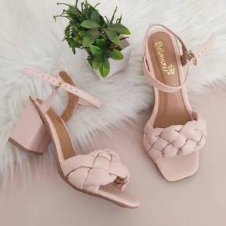 Sandália Feminino Salto Grosso Médio Com Trança Confort Ref:6808 Promoção