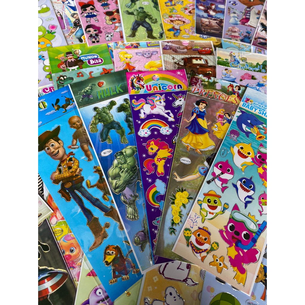 60 Cartelas Adesivo Infantil - Personagens Variados