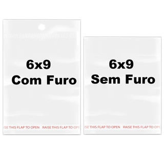 pacote 1000 6x9 +3 cm aba furo sem furo Saco Adesivado 500 Saquinho Transparente Plástico solapa
