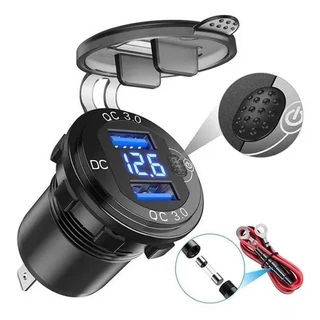 Tomada Carregador Celular Smartphone Usb Duplo 12v 24v 2,1a C/ Voltímetro E Cabo Carro Barco Caminhão