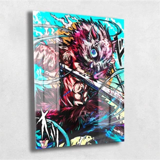 Quadro Metalizado Inosuke Anime Demon Slayer Placa Decorativa Brilhante Pôster