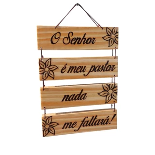 Quadro corda 4 Placas Decorativas O Senhor é meu pastor Madeira Maciça Pinus Pirografada (Personalizamos com a sua frase)