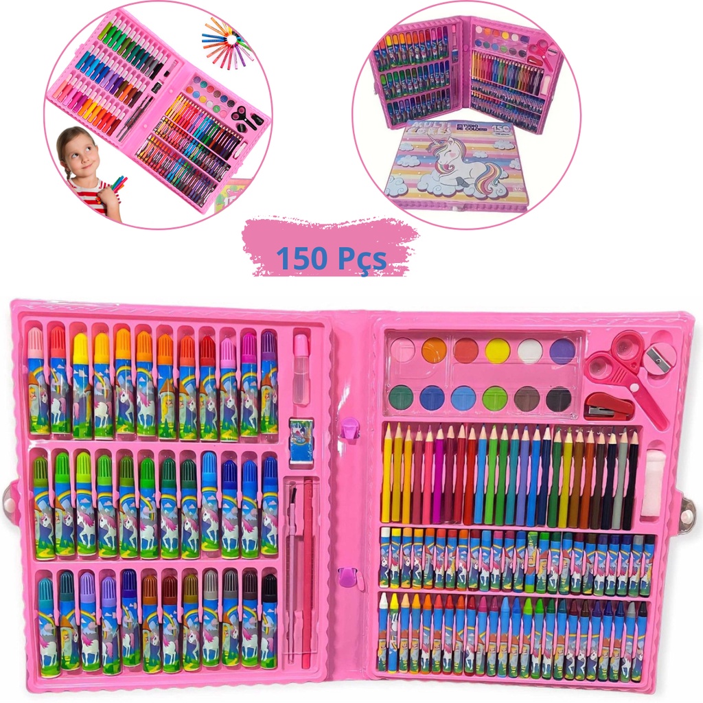 Maleta Pintura Infantil 150 Peças 30 Desenhos Estojo Escolar Completo  Presente Criança Menino Menina Grande Canetinhas Giz de Cera Lápis de Cor -  Lugari - Maleta / Conjunto Artístico - Magazine Luiza