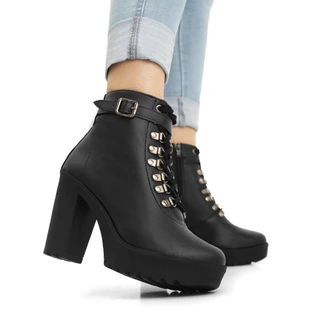 Bota Feminina Coturno Tratorada Salto Alto 9cm Meia Pata Preto