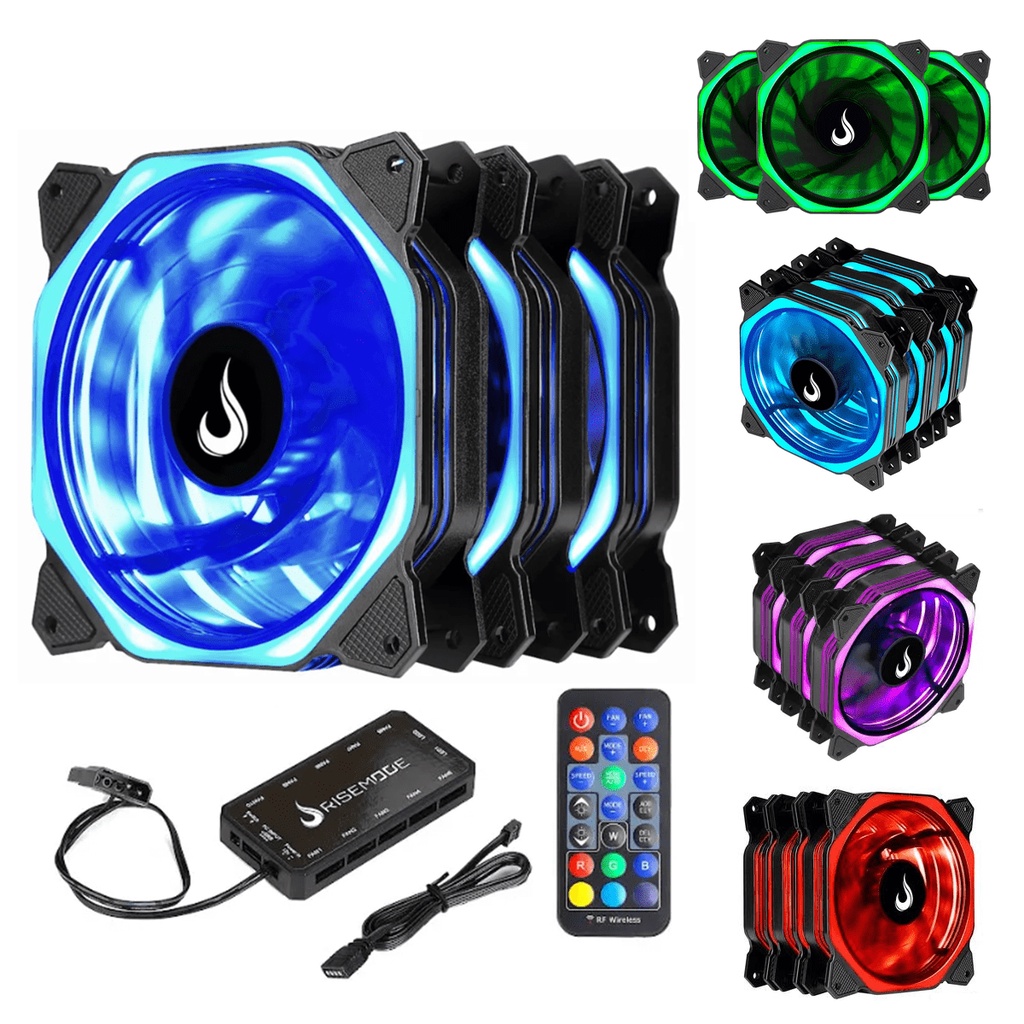 Kit 3 Cooler Fan Led Rgb 120mm Ventoinha para Pc Gamer com Controladora Rgb e Controle Sem Fio Gabinete