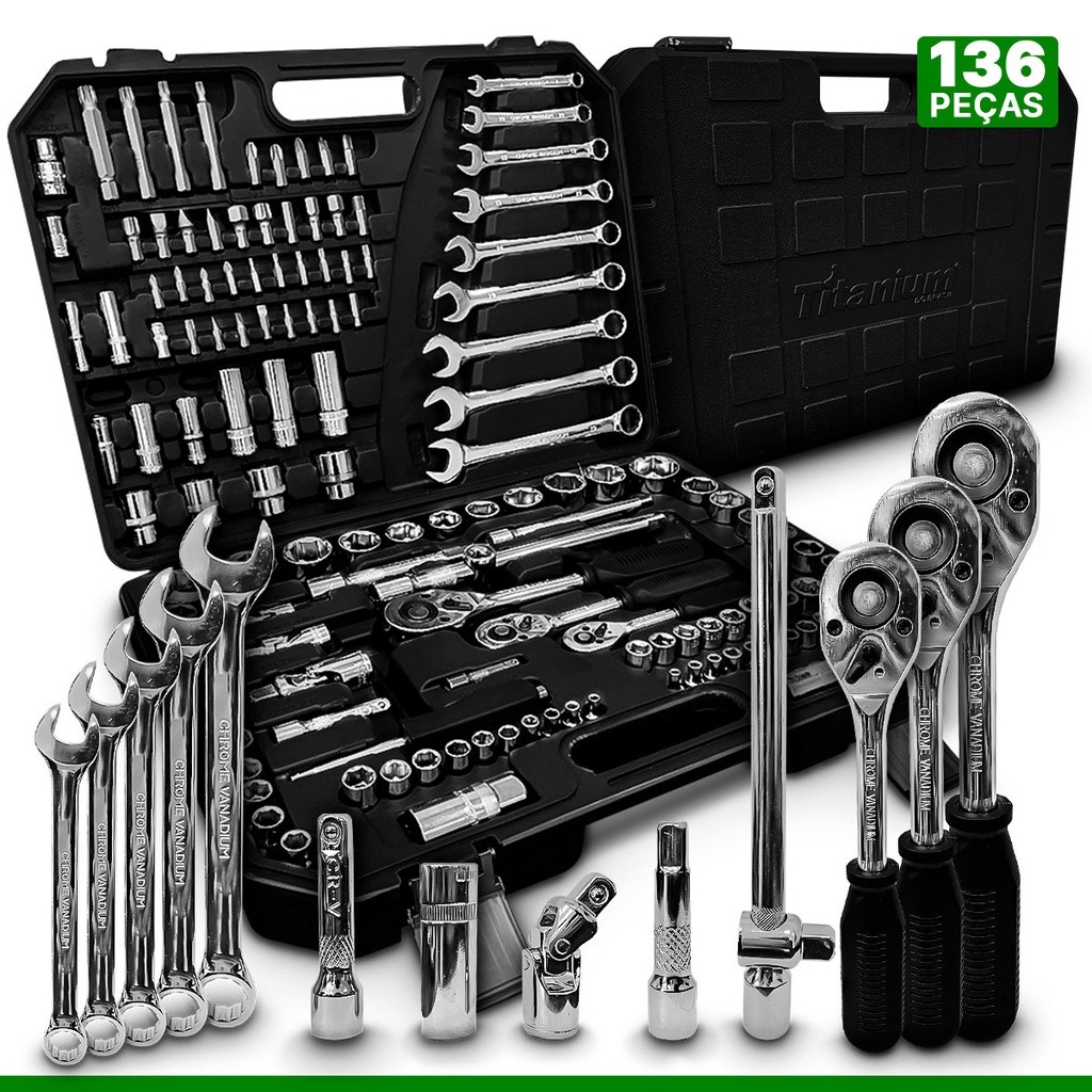 Jogo De Soquetes Kit De Ferramentas Completo Maleta 136 peças