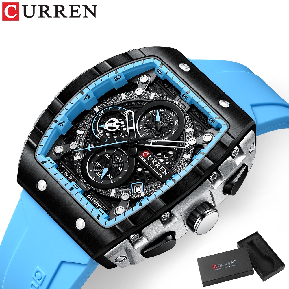 CURREN Relógio Original Cronógrafo De Alta Qualidade Retro Dial Silicone Correia Casual Moda Esportiva Quartzo À Prova D'água Com Caixa 8442