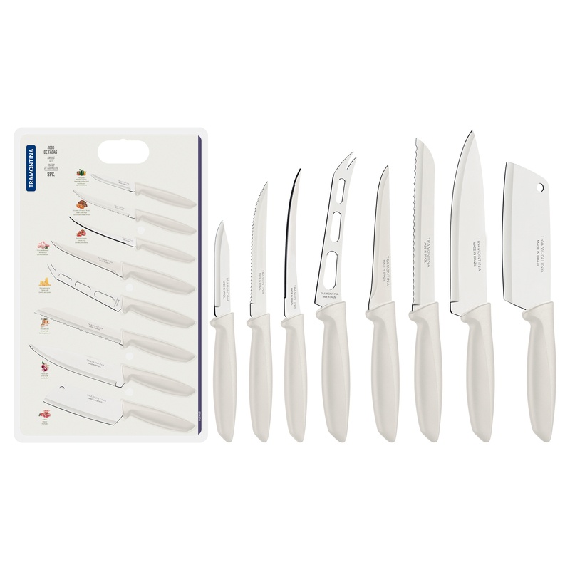 Jogo Facas 8 Peças Tramontina Plenus Inox Cabo Branco