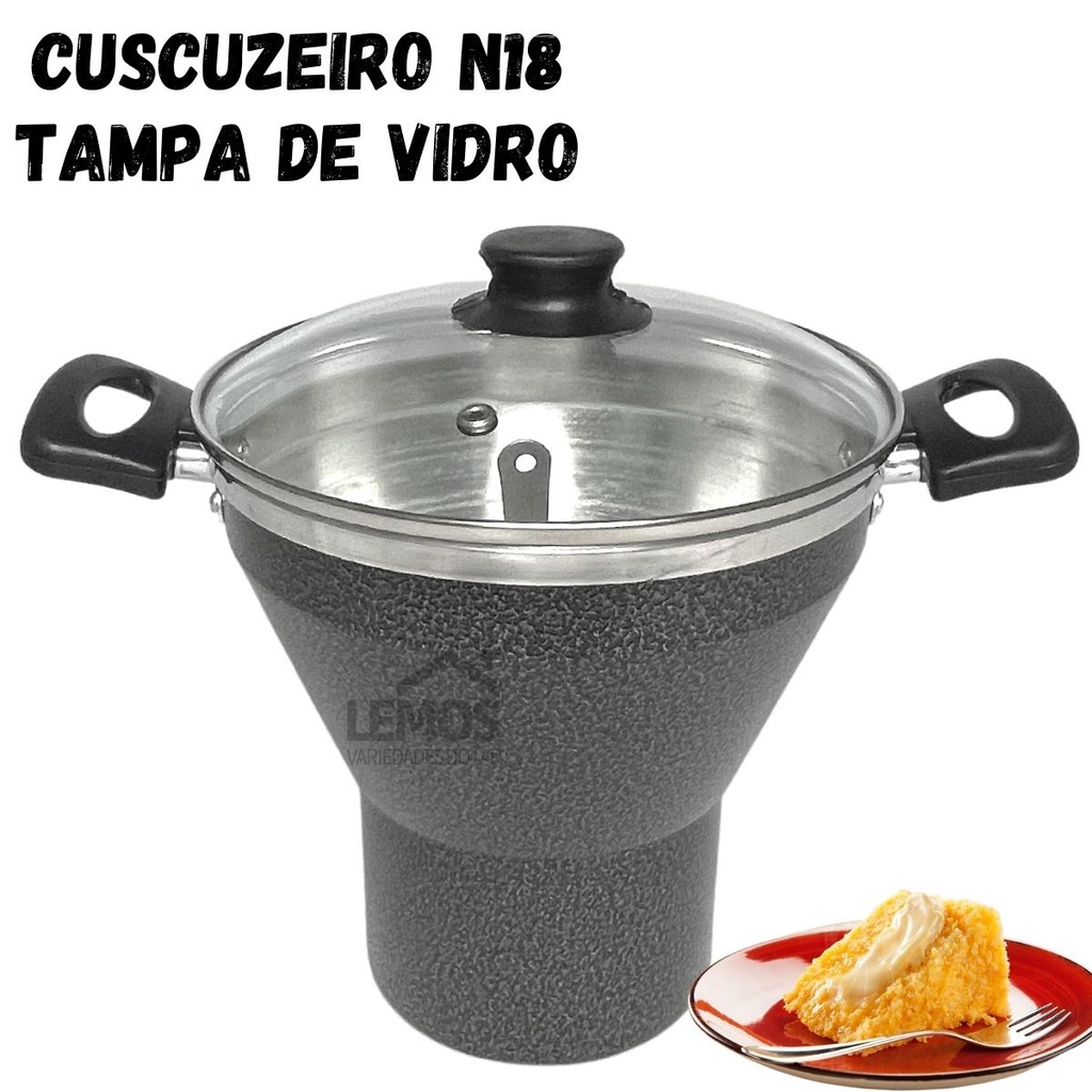 Panela Cuscuzeira Com Tampa de Vidro N18 Em Alumínio Faz Cuscuz Nordestino Alimentos A Vapor