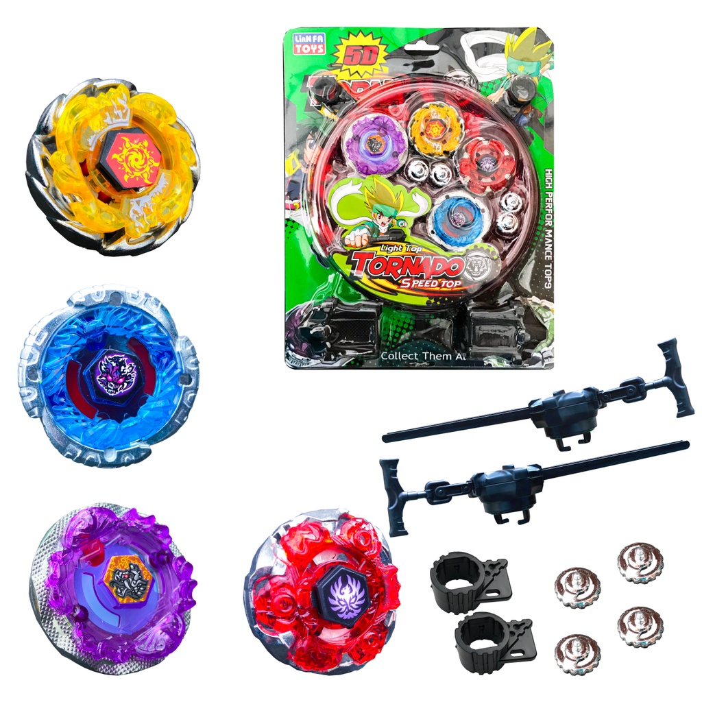 Kit 2 Pião Beyblade Metal Tornado Com Arena 2 Lançador