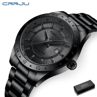 Relógio Masculino CRRJU Marca Top Original De Aço Inoxidável Preto Clássico Moda Clássica Negócios Casual Esportivo Quartzo À Prova D'água Com Caixa 5007