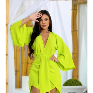 Vestido Morcego Duna com decote em V e detalhe na saia Novidades Elegante Vestido Manga Flare Inverno