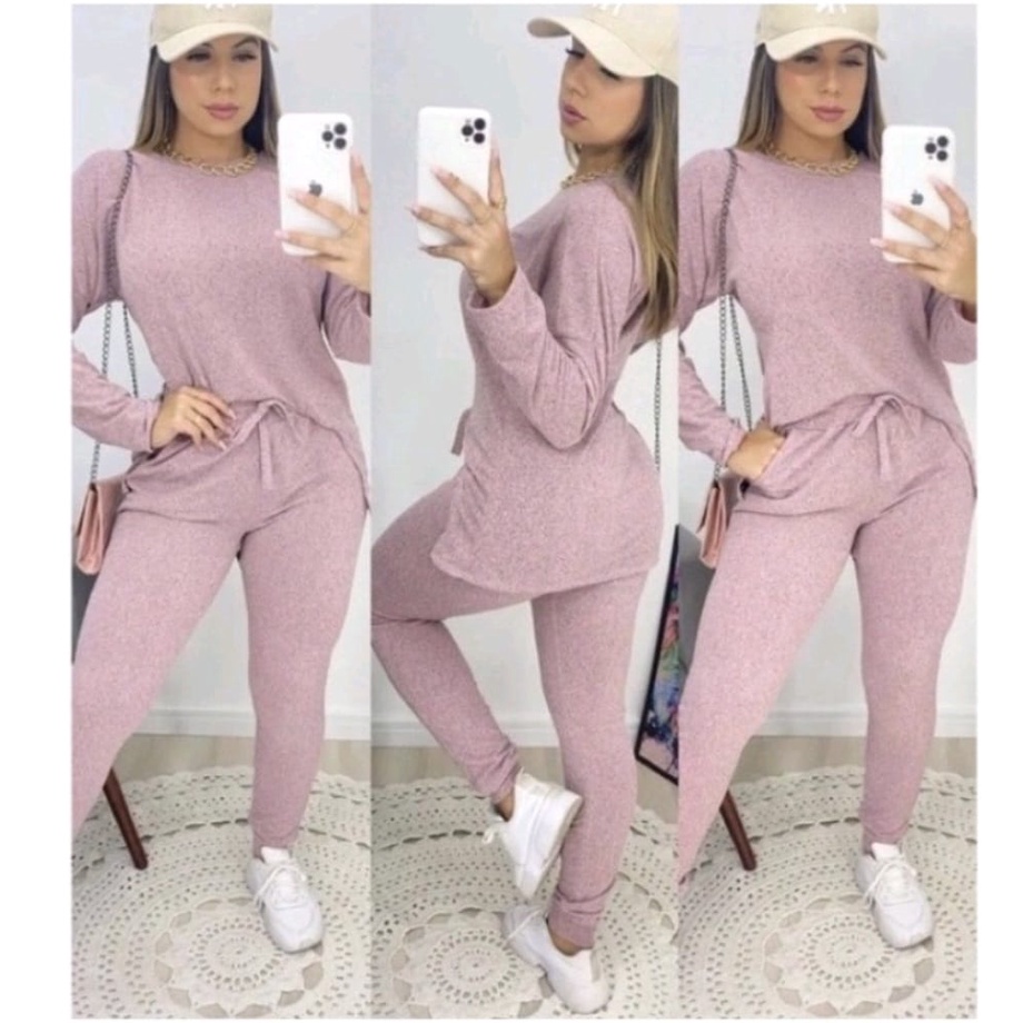 Conjunto de blusa de frio store e calça