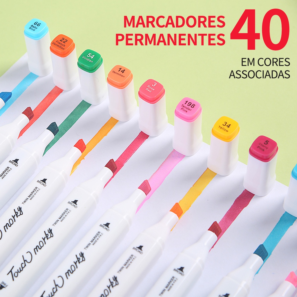 40 cores marcadores marcador de Ponta Dupla Caneta Esboçando Escrita Pintura marcador de Sublinhação Artista Desenho marcadores de Arte de Duas Pontas com Saco de Armazenamento Zip