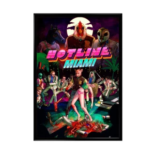 Quadro Decorativo Gamer Hotline Miami Jogos PC Com Moldura Tamanho 60x40cm