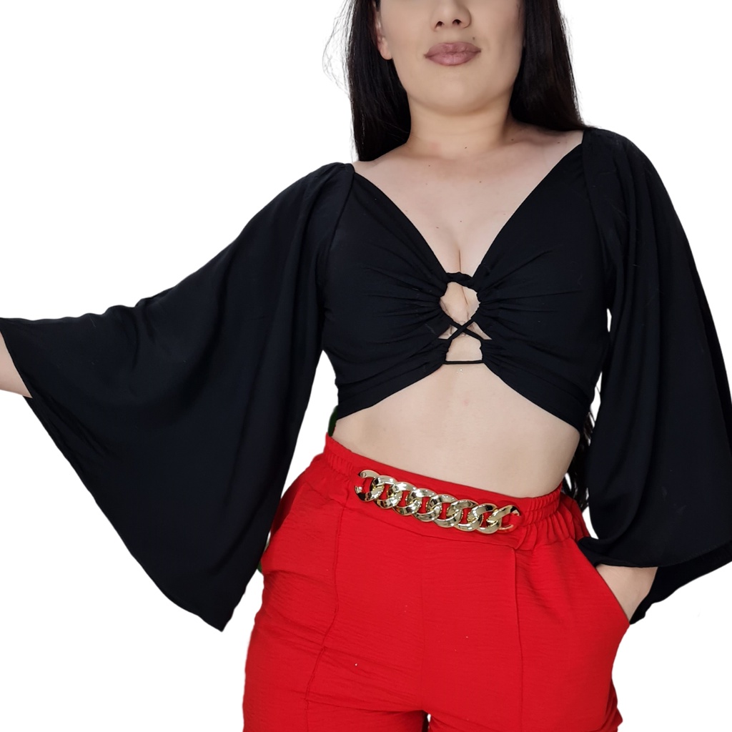 Cropped com Manga Boca de Sino, Blusa Feminina La Hearts Usado 45442481