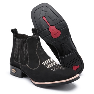 Botina Bota Country Masculina Texana Bico Quadrado Couro